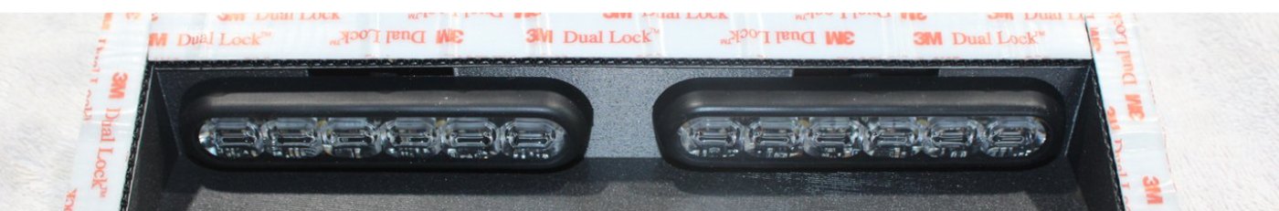 Double shroud holding two SoundOff mpower LED heads, with 3M Dual Lock applied