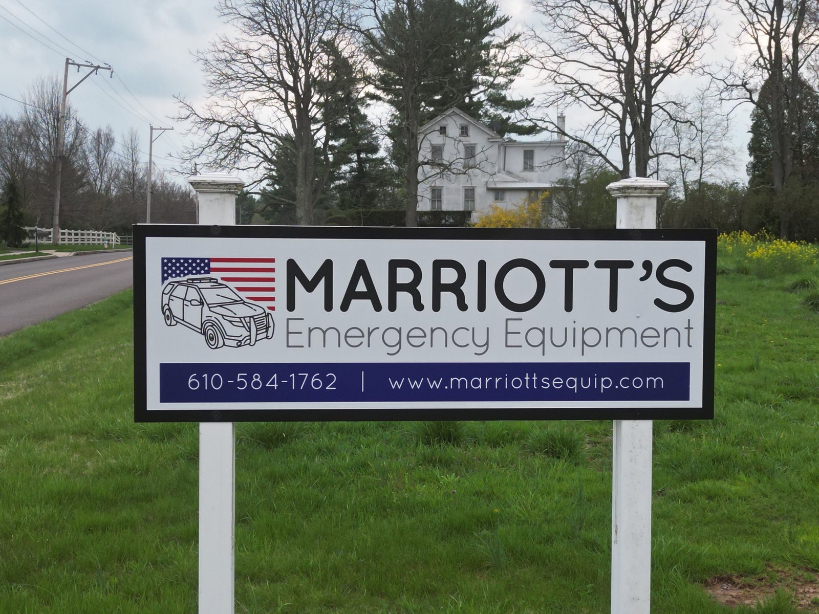 Marriott's Emergency Equipment sign at the Skippack shop on Collegeville Road