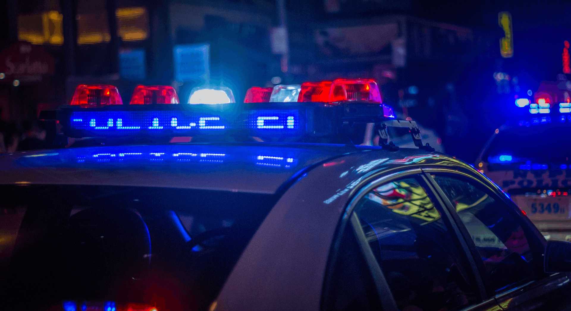 Police car lights in night time
